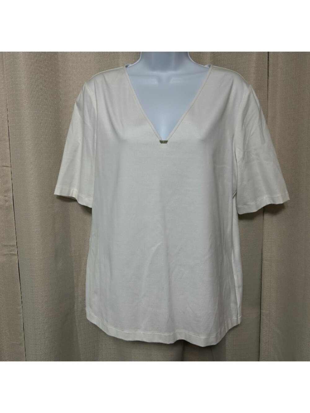 Lafayette 148 Pullover V-Neck Knit Short Sleeve Shirt Women's Size XL White NWT